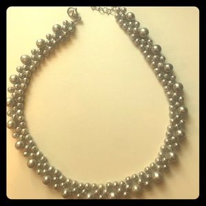 Silver faux pearl necklace choker length